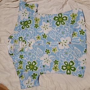 ** 3/$25 ** STITCH HAWAIIAN Shirt Blue/Green/White Tropical Floral Aloha Size M